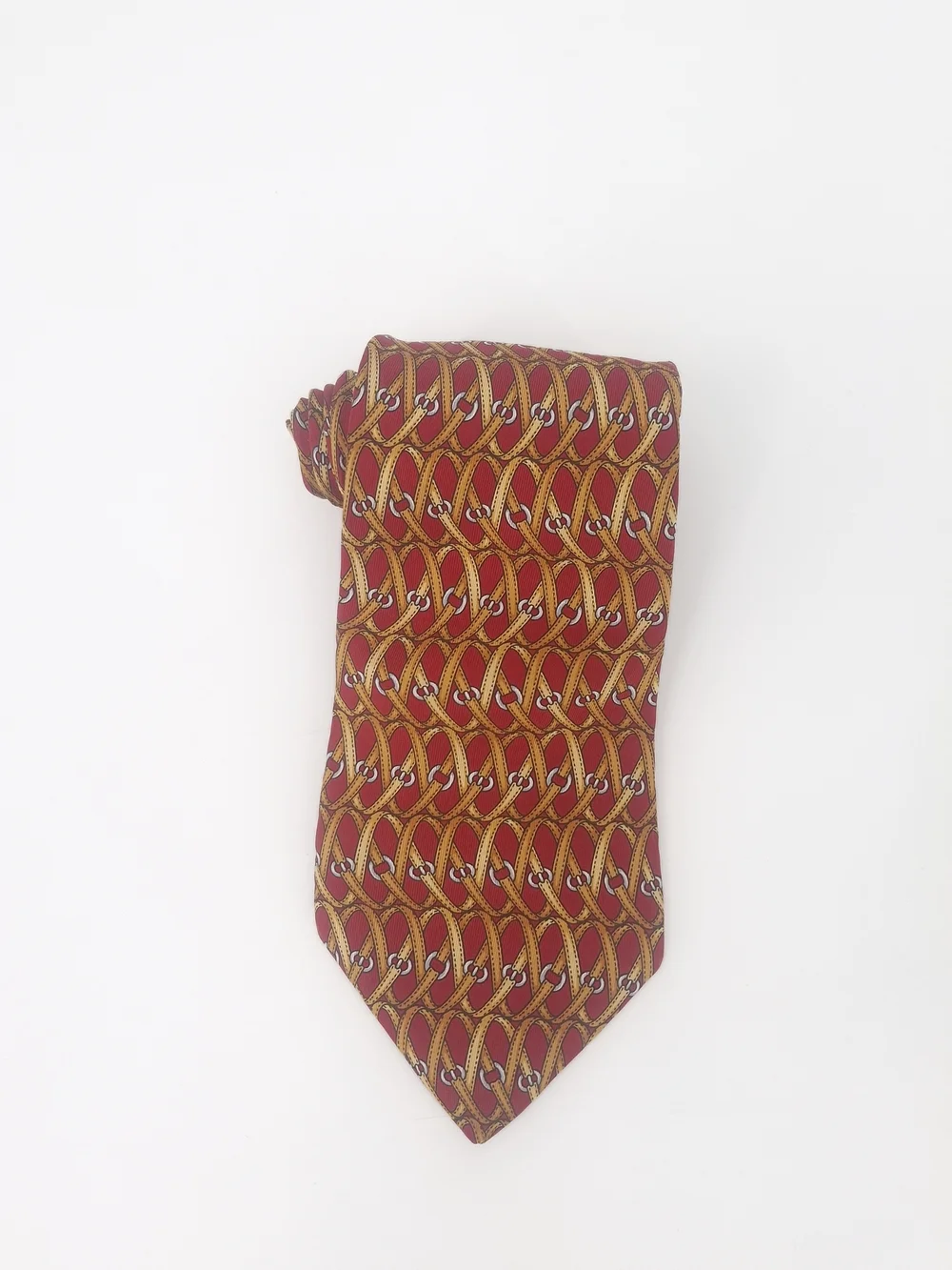 ✨Lancel Paris Vintage Red Silk Equestrian Strap Necktie - Hand Made in France✨